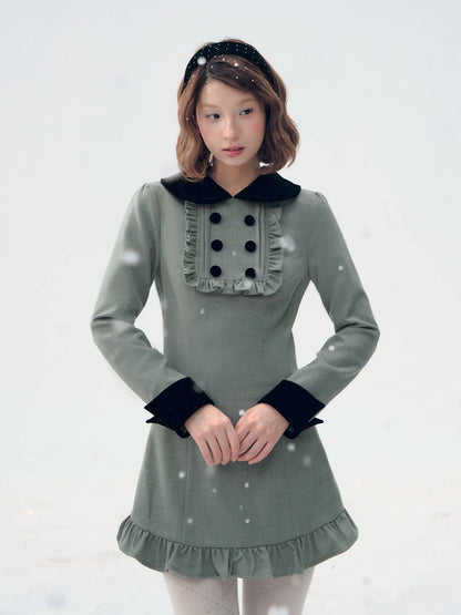 Velvet Collar Classic Frill Dress（全2色）