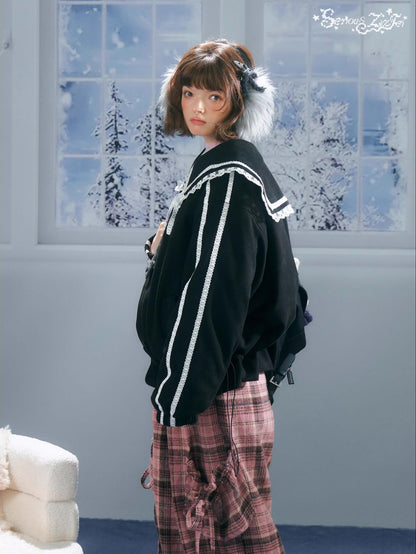 Lace Sailor Ribbon Flare Blouson