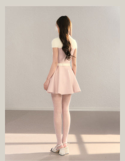 Elegant Color Block Knit Mini Dress（全2色）
