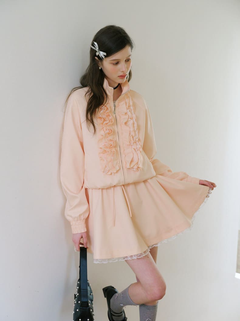 Elegant Frill Zip Blouson / Skirt