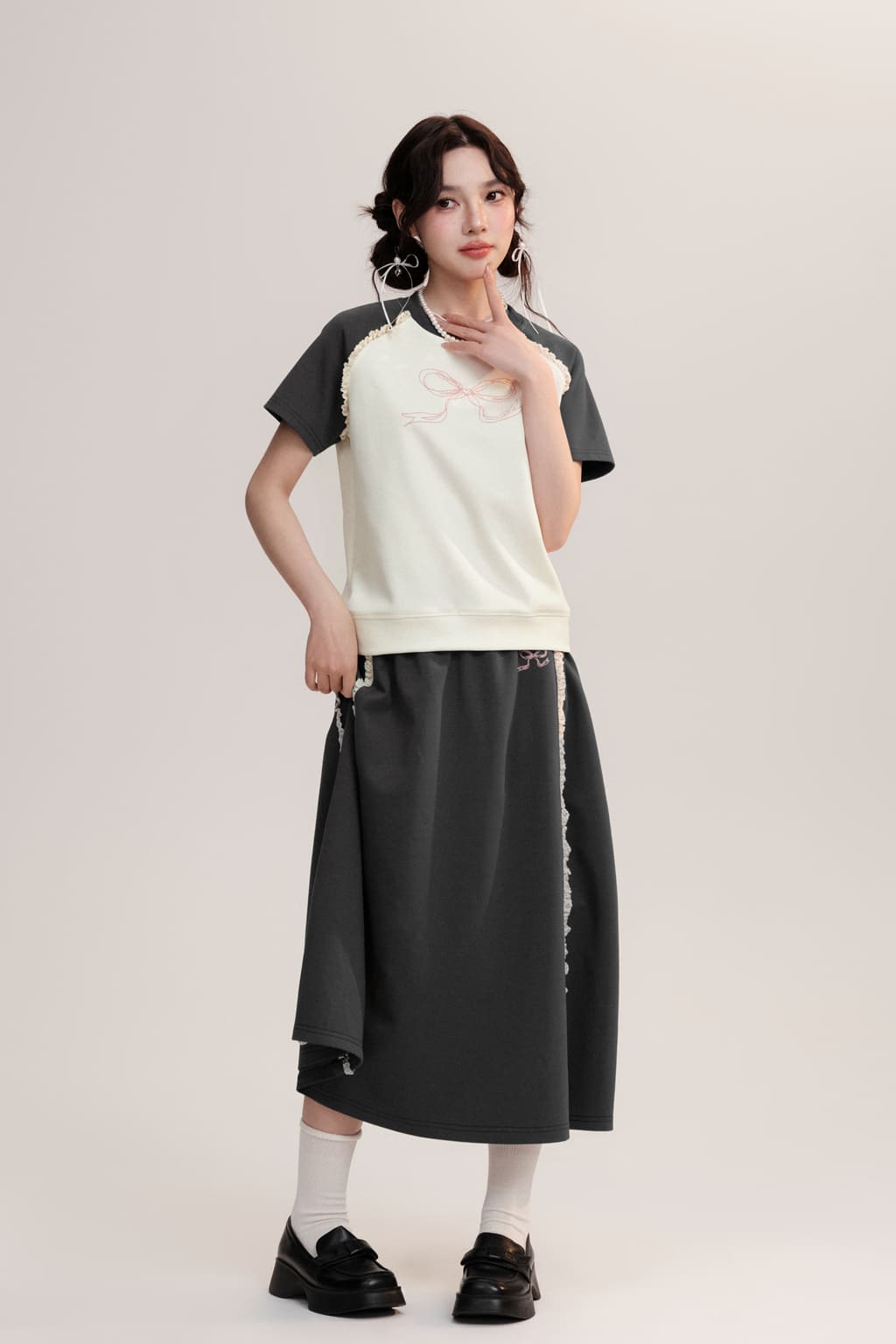 Ribbon Accent Relax Long Skirt