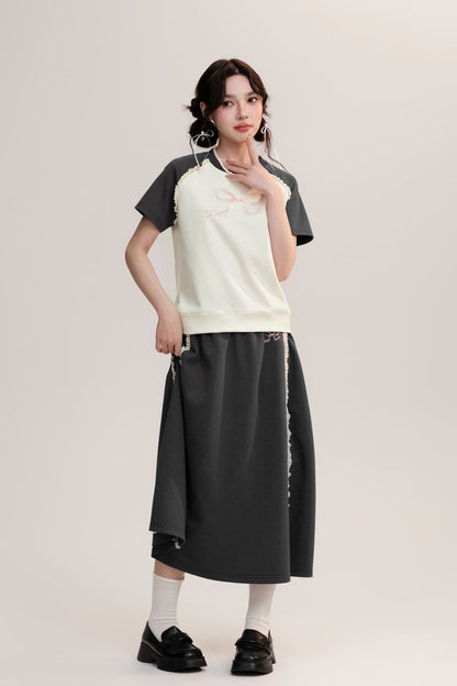 Ribbon Accent Relax Long Skirt