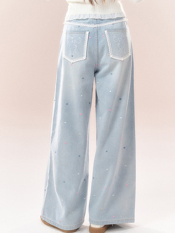 Pop Mini Heart Sweet Denim Pants