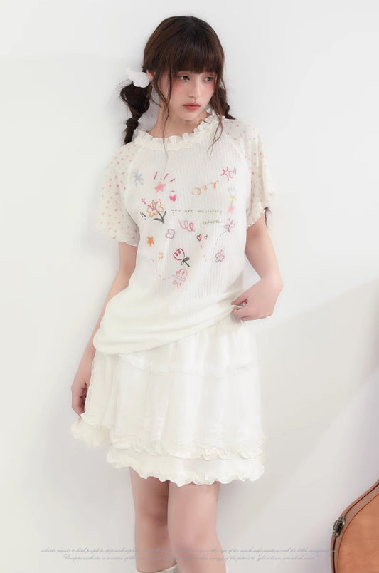 Sweet Sketchy Pastel Flower Tee