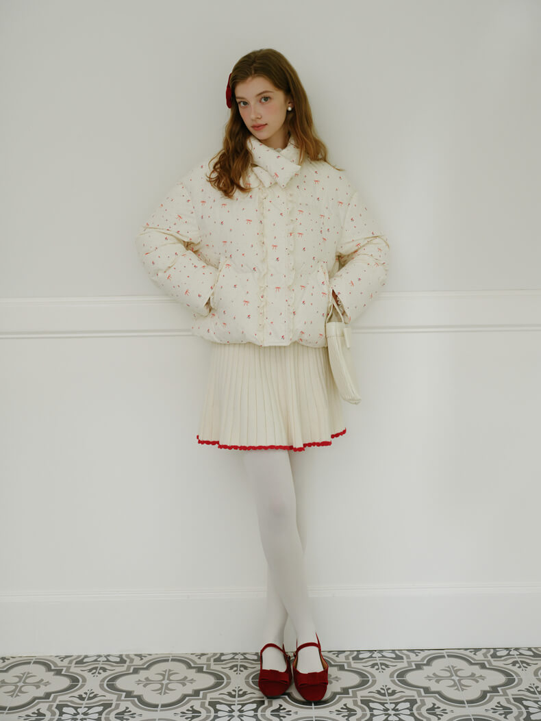 Ribbon Charm Puffy Short Coat