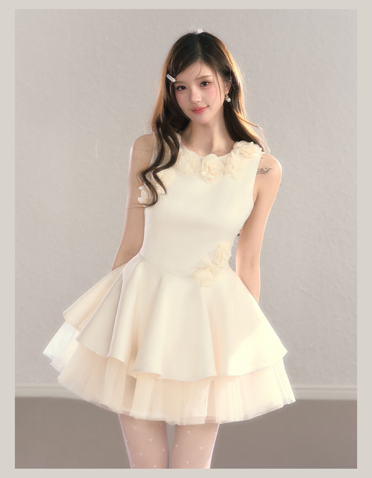 Classic Rose Appliqué Princess Mini Dress