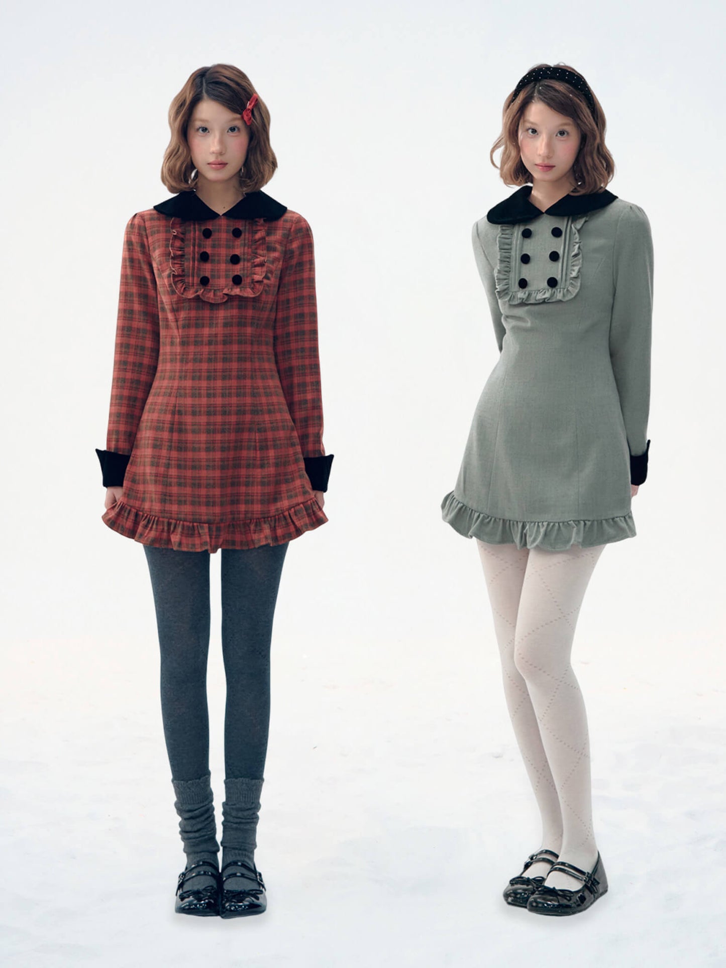 Velvet Collar Classic Frill Dress（全2色）