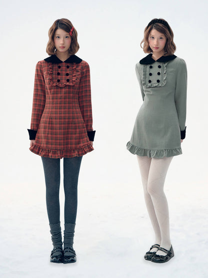 Velvet Collar Classic Frill Dress（全2色）