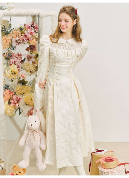 Elegant Lace Yoke Corseted Dress