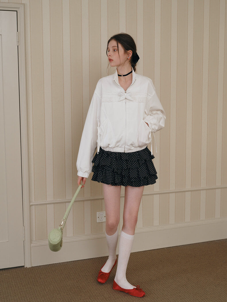 Lace Ribbon Zip Blouson