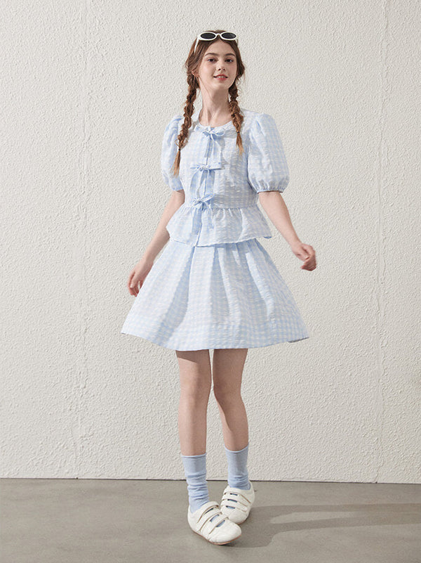 Gingham Blue Puff Skirt