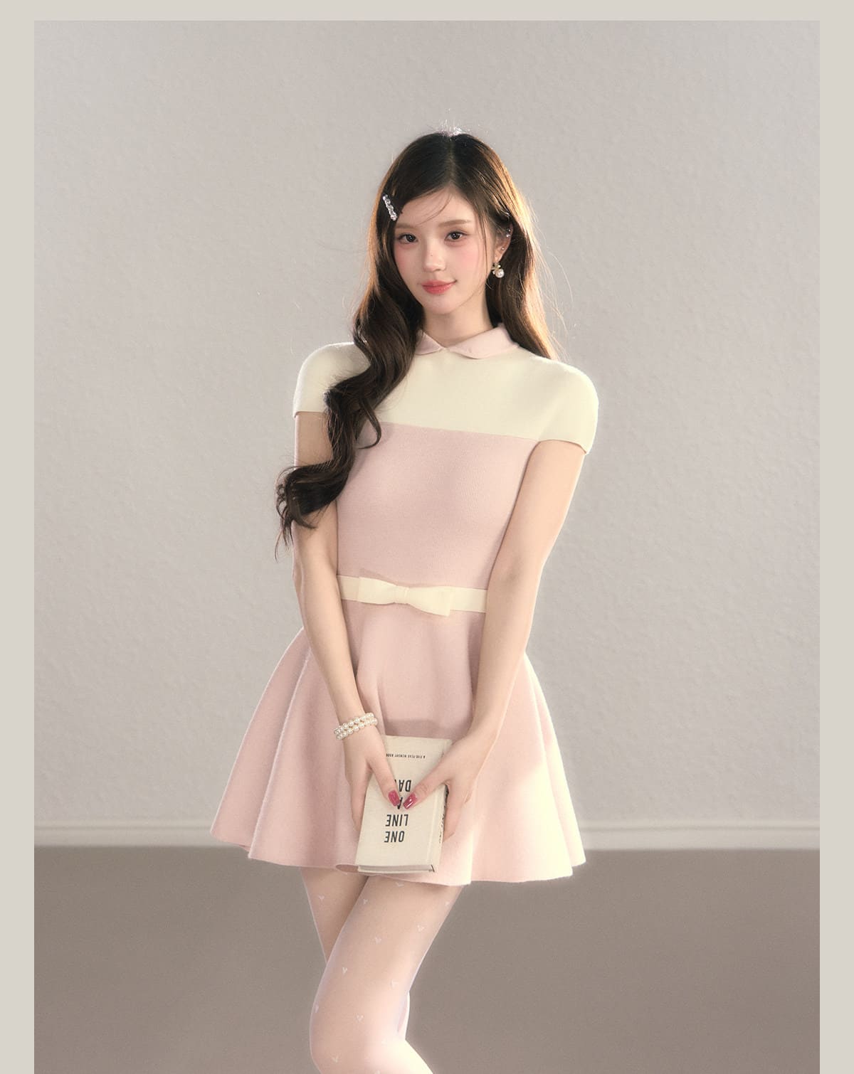 Elegant Color Block Knit Mini Dress（全2色）