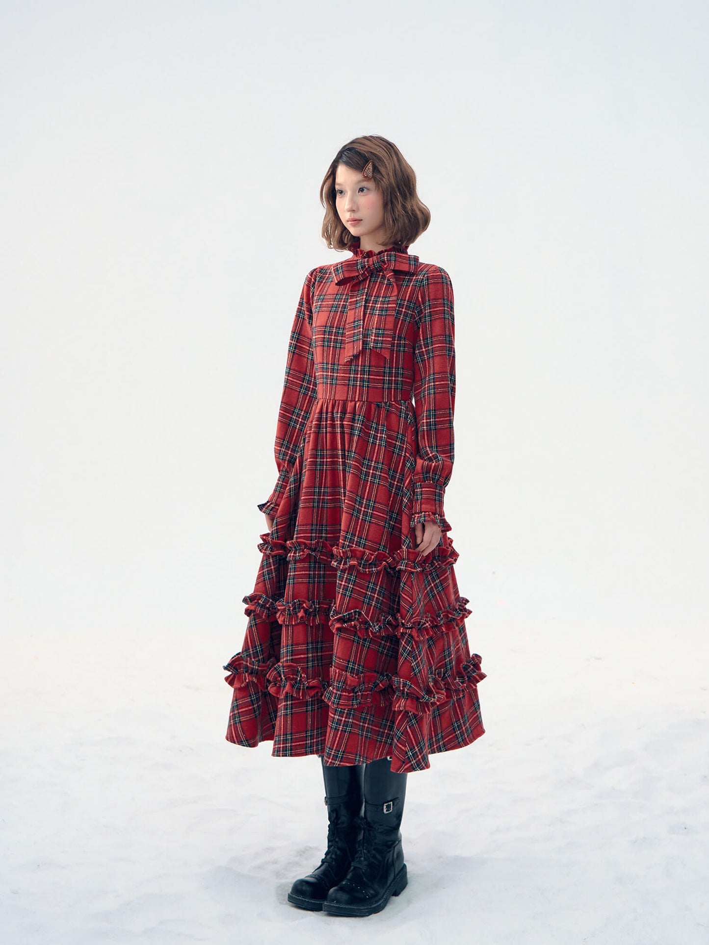 Victorian Plaid Tiered Long Dress