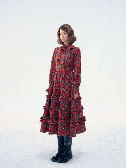 Victorian Plaid Tiered Long Dress