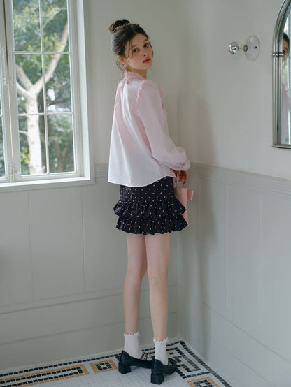 Elegant Frill Ribbon Blouse