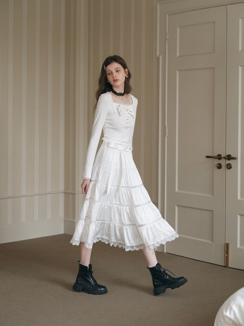 Elegant Lace Flare Satin Skirt