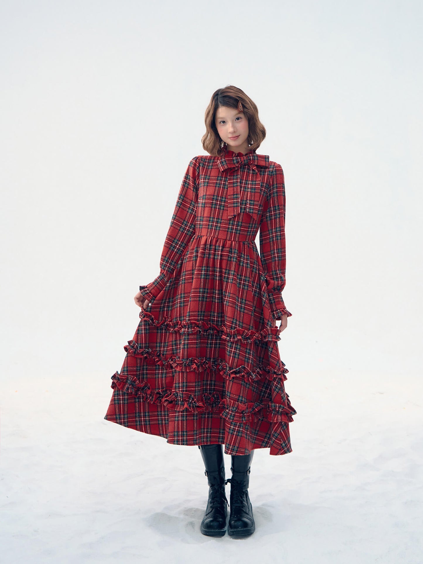 Victorian Plaid Tiered Long Dress