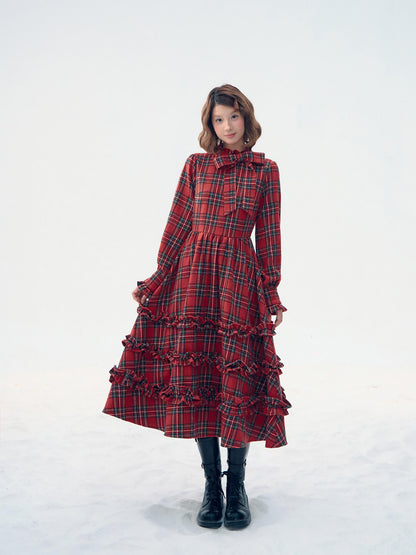 Victorian Plaid Tiered Long Dress
