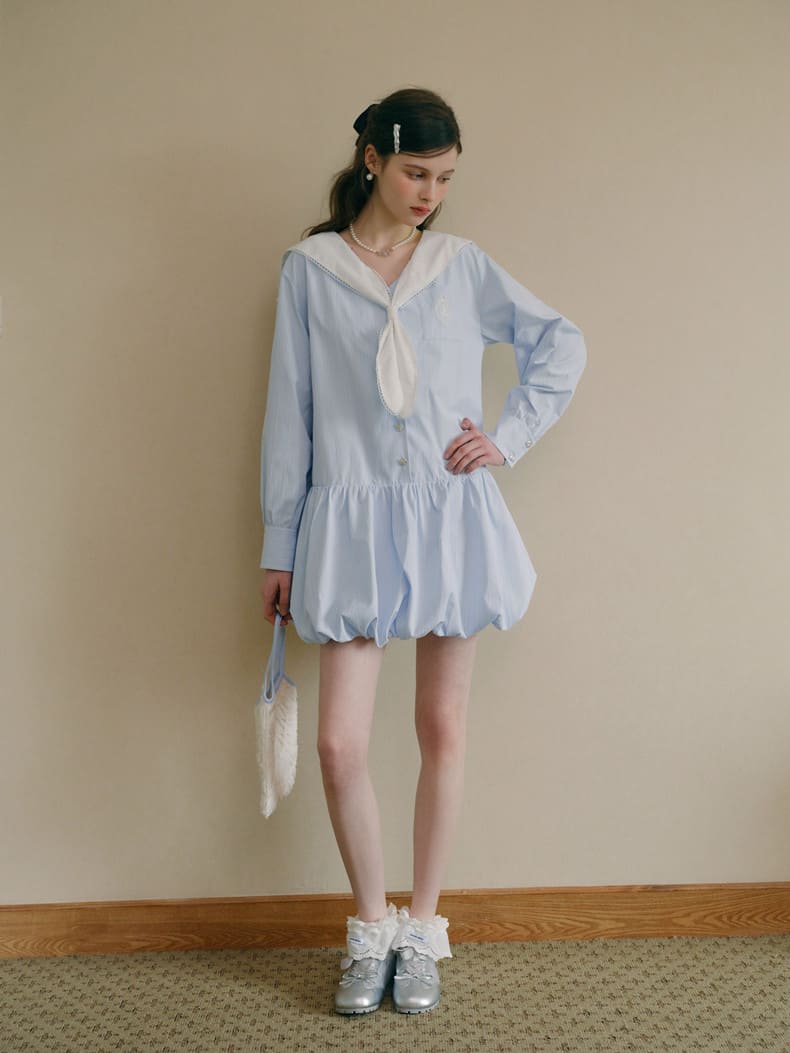 Soft Stripe Sailor Balloon Hem Dress