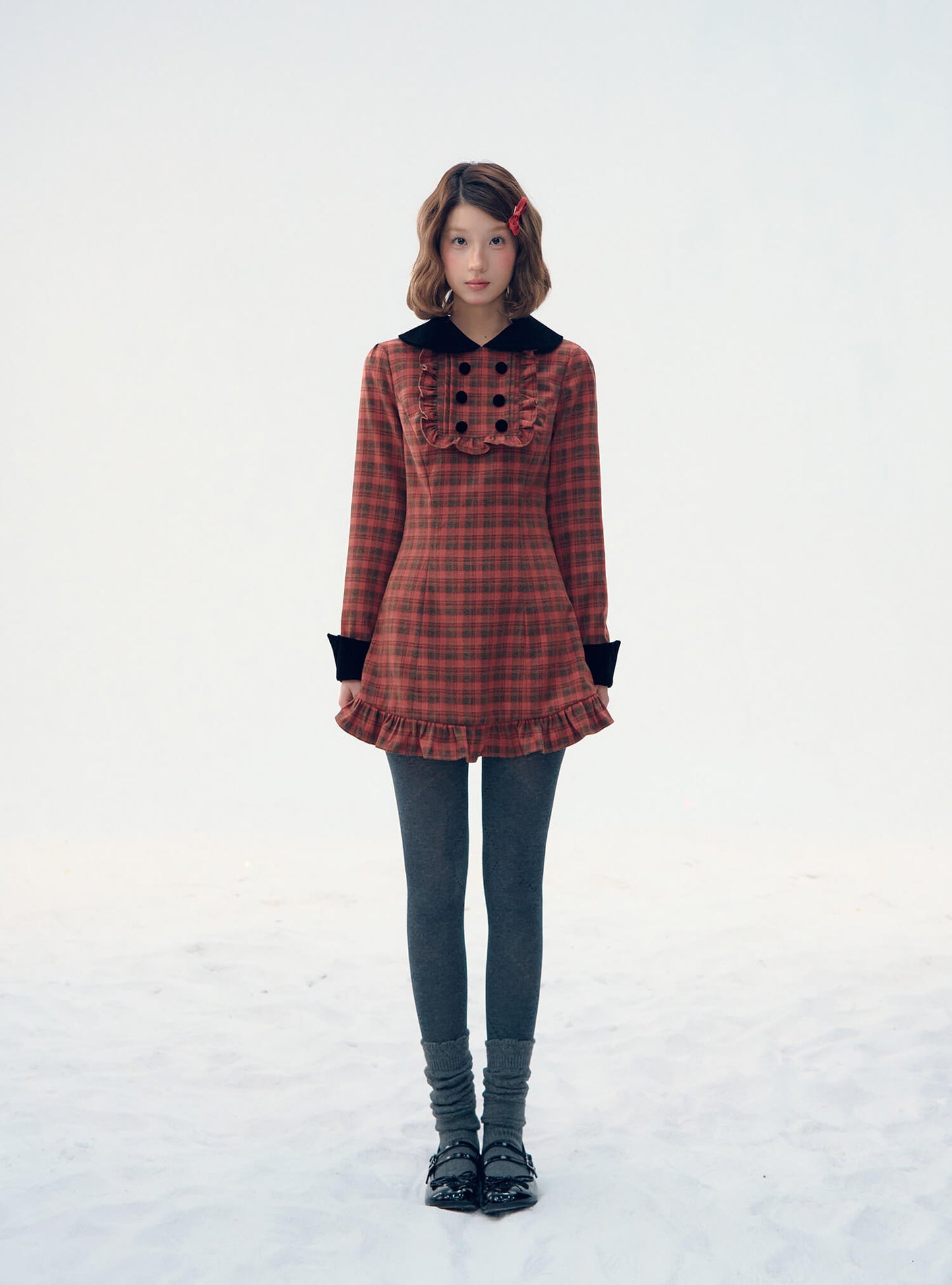 Velvet Collar Classic Frill Dress（全2色）