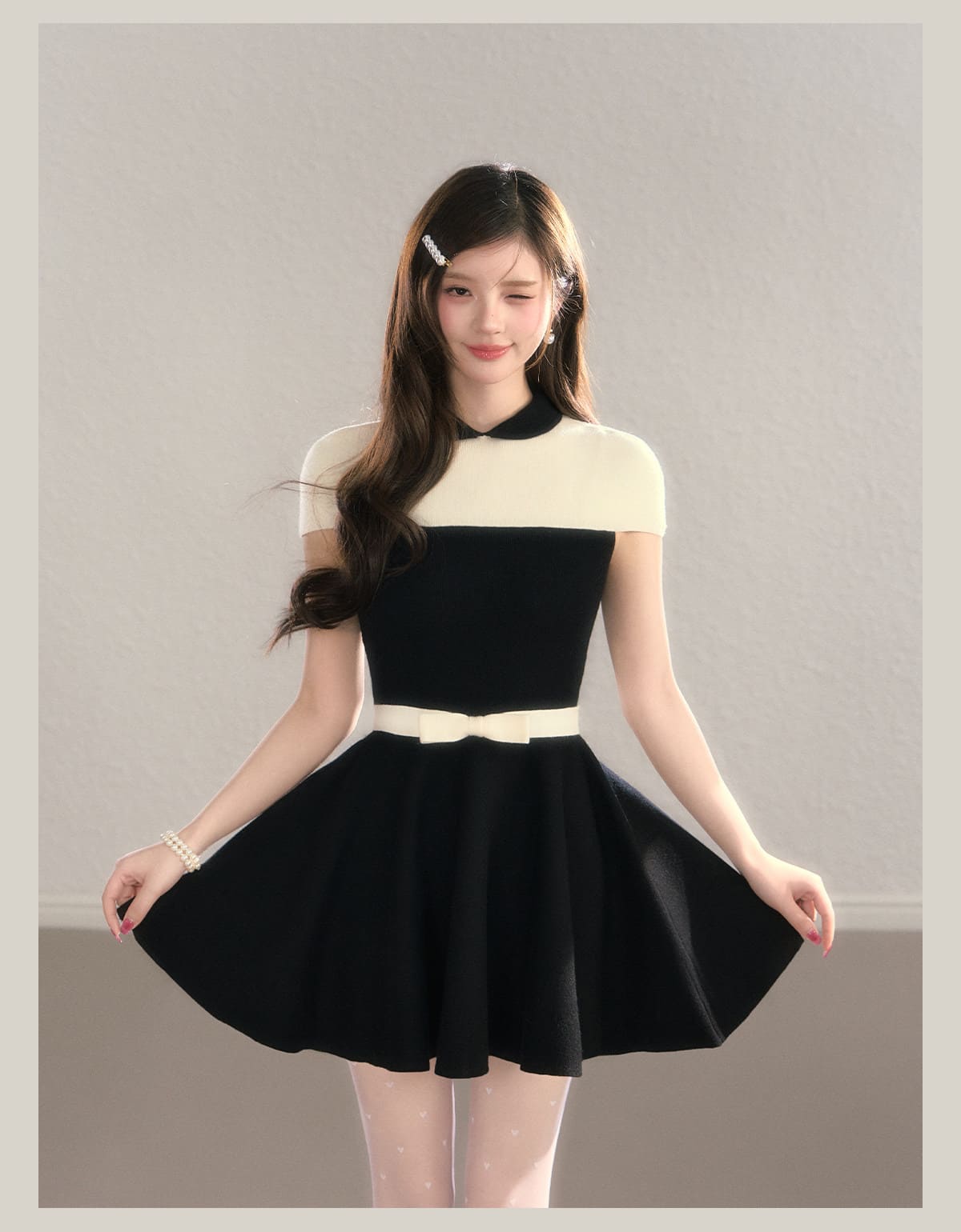 Elegant Color Block Knit Mini Dress（全2色）