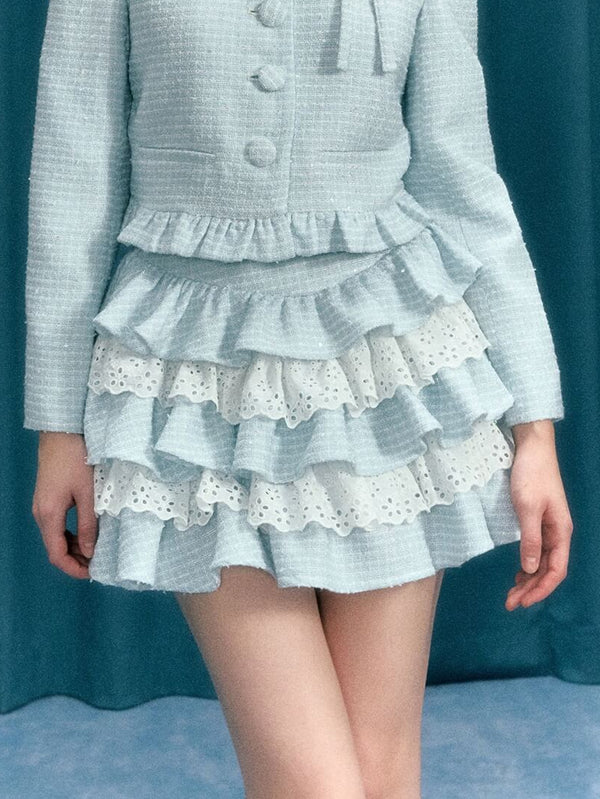 Romantic Frill Tweed Layered Skirt（全2色）