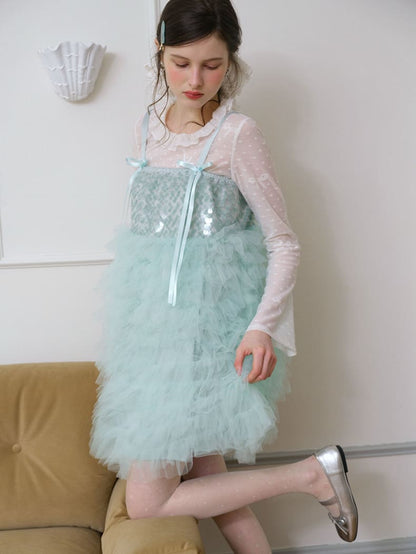 Elegant Sequin Tulle Camisole Dress