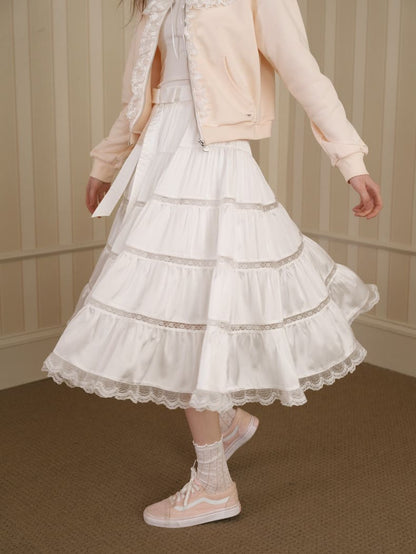 Elegant Lace Flare Satin Skirt