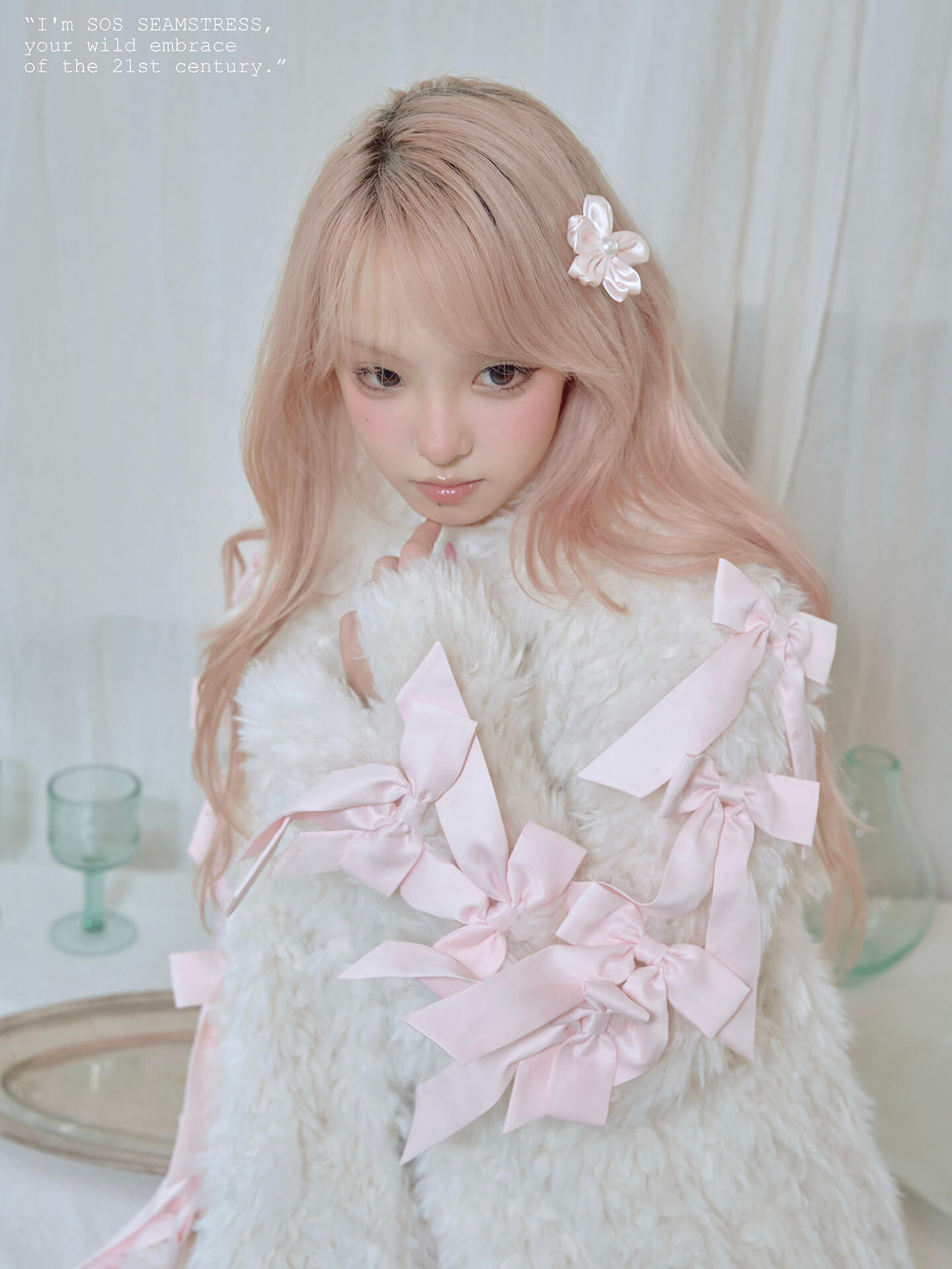 Romantic Ribbon Snowy Fur Coat