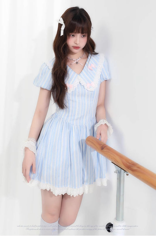 Candy Ribbon Frill Stripe Dress