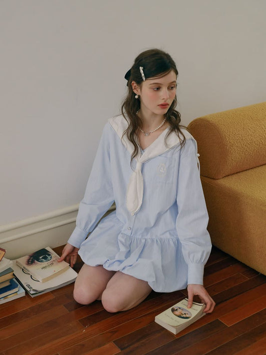 Soft Stripe Sailor Balloon Hem Dress