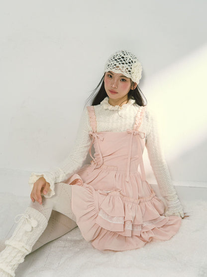 Pink Tiered Lace Camisole Dress