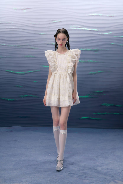 Frill puff daisy flare dress