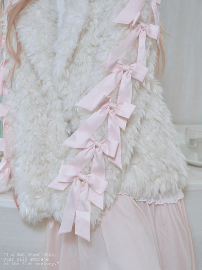Romantic Ribbon Snowy Fur Coat