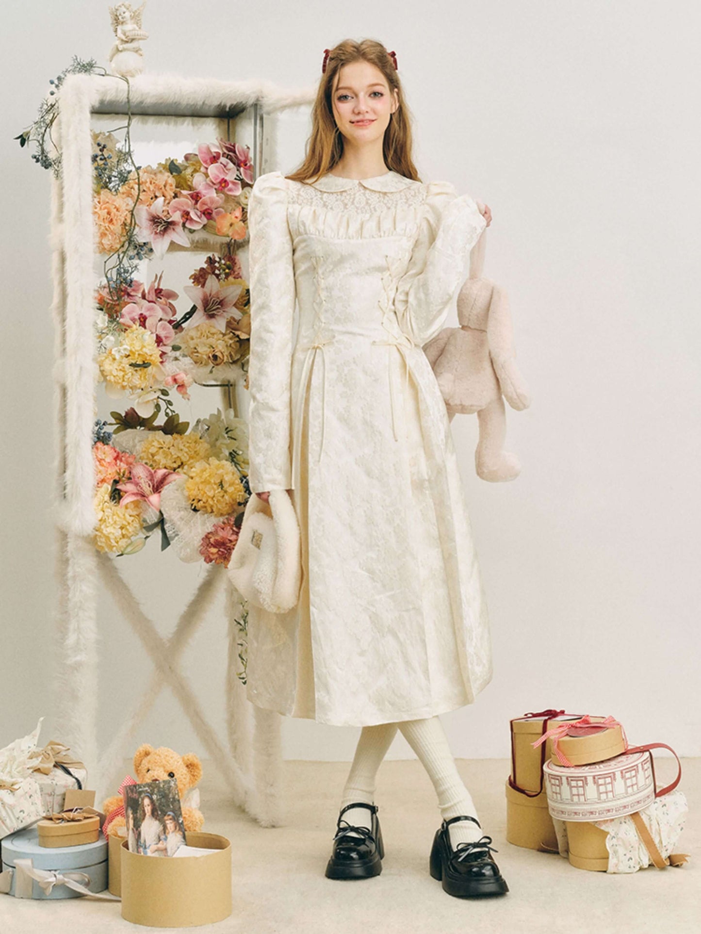 Elegant Lace Yoke Corseted Dress