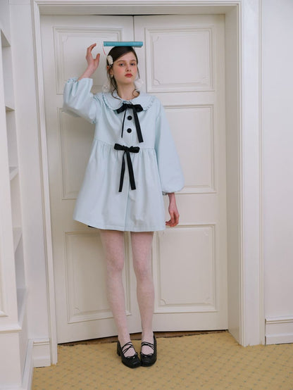 Elegant Ribbon Collar A-Line Coat