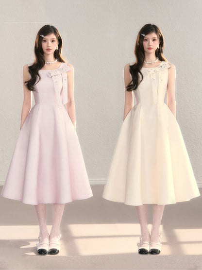 Elegant Jewel Ribbon Flare Dress