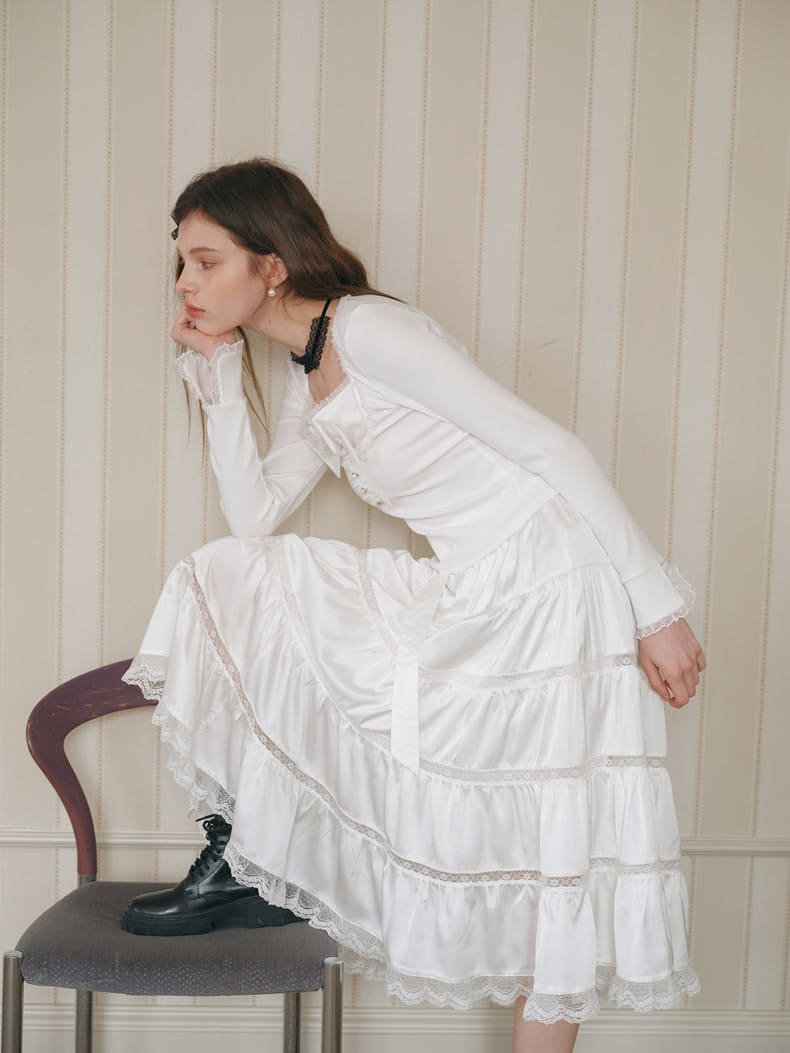 Elegant Lace Flare Satin Skirt