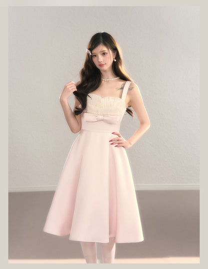 Elegant Soft Pink Ribbon A Line Dress