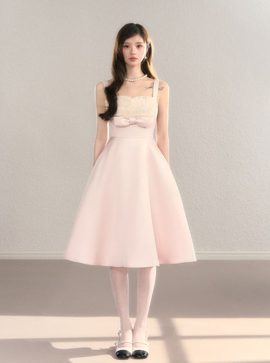 Elegant Soft Pink Ribbon A Line Dress