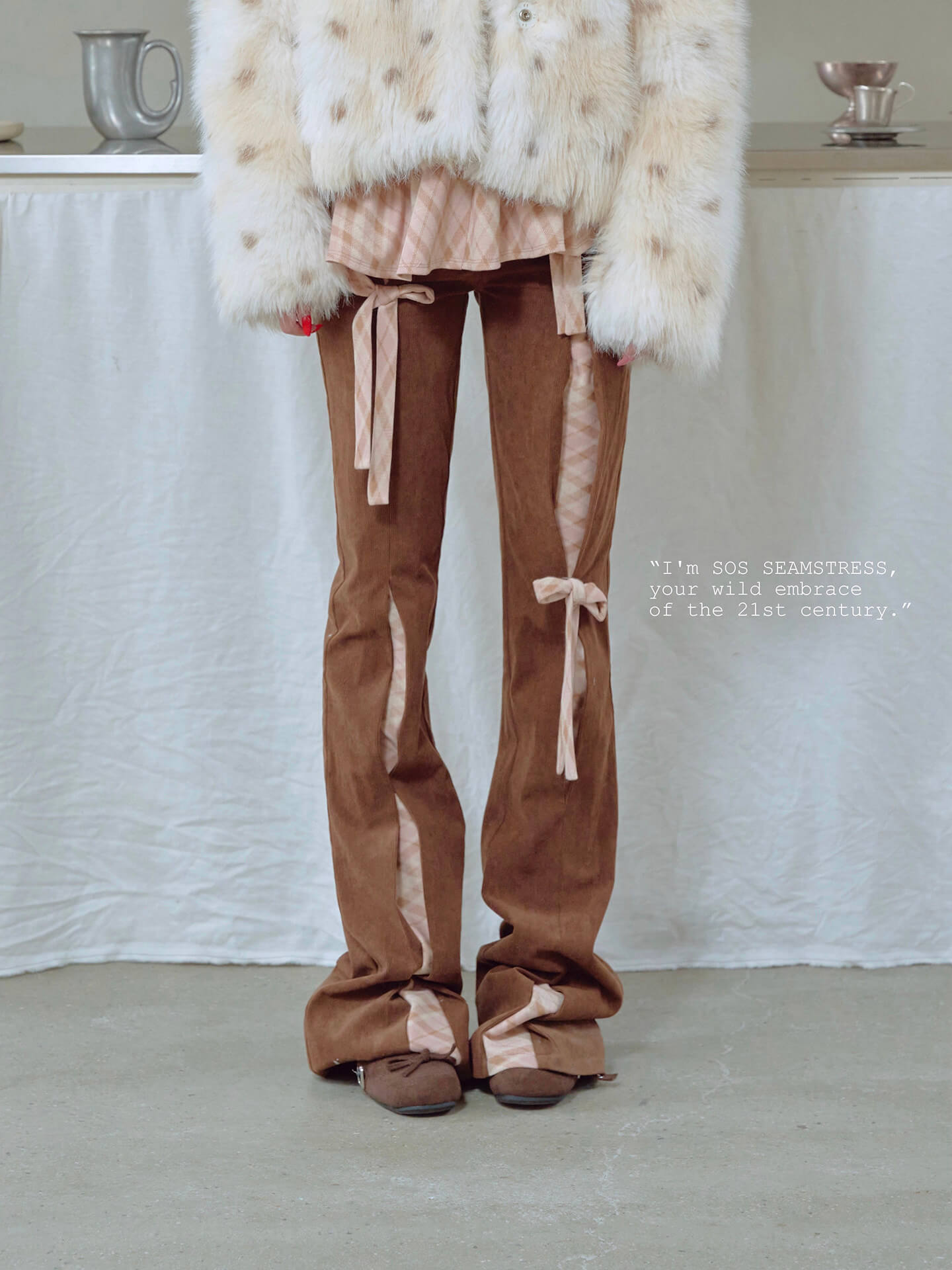 Ribbon Detail Corduroy Slim Pants