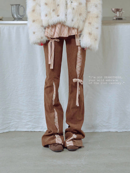 Ribbon Detail Corduroy Slim Pants