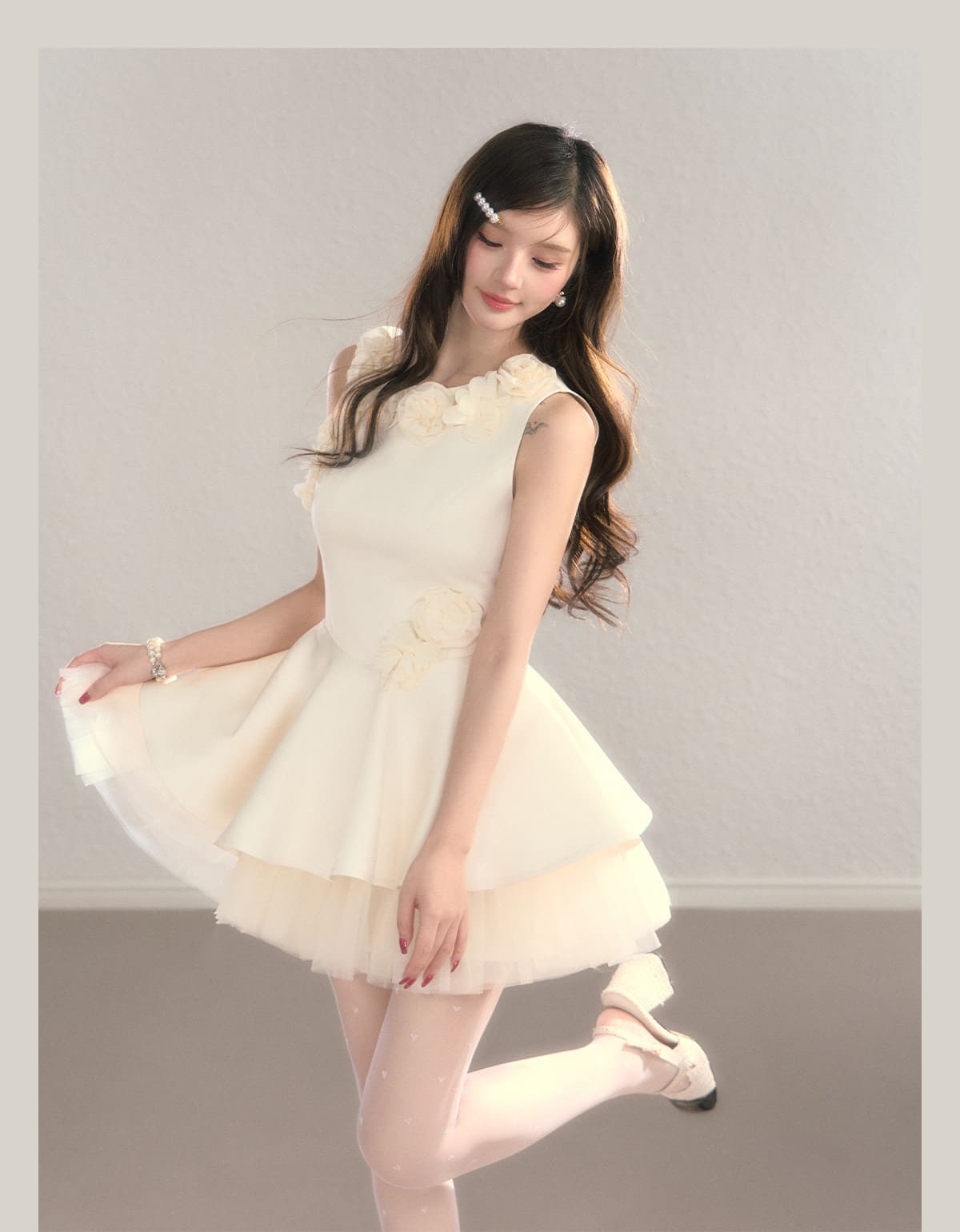 Classic Rose Appliqué Princess Mini Dress