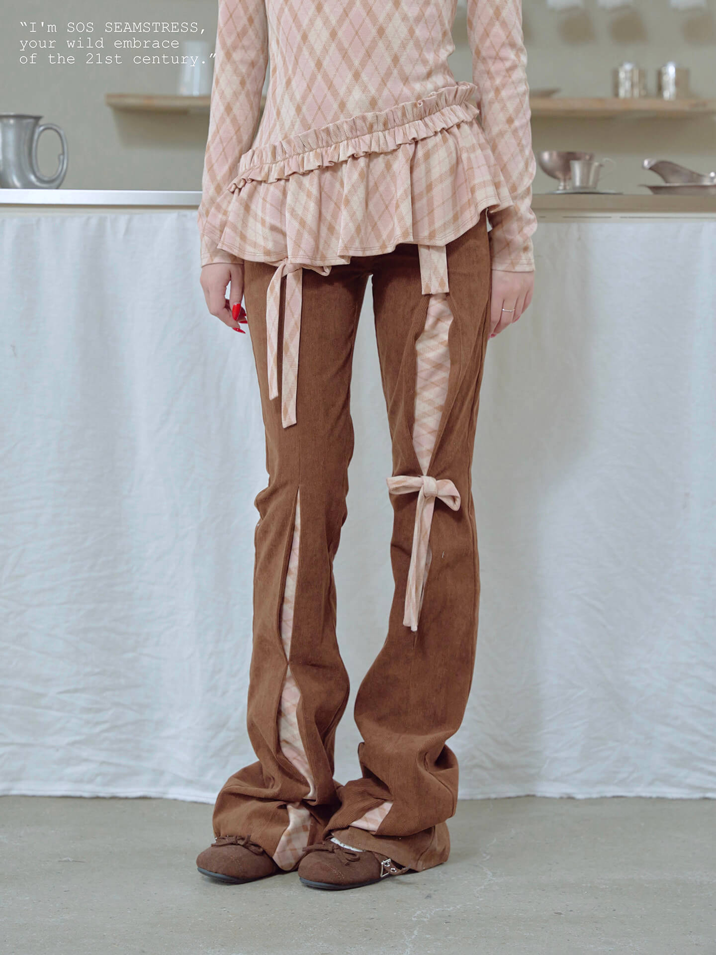 Ribbon Detail Corduroy Slim Pants