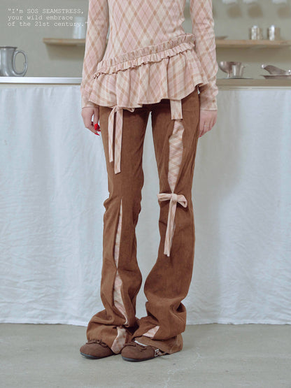 Ribbon Detail Corduroy Slim Pants