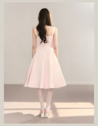 Elegant Soft Pink Ribbon A Line Dress
