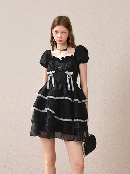 Silver Plate & Back Ribbon Tiered Dress（全2色）
