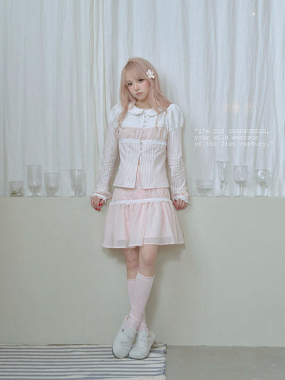 Soft Blush Lace Panel Blouse