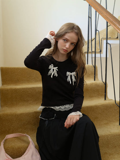 Double Ribbon Lace Accent Top