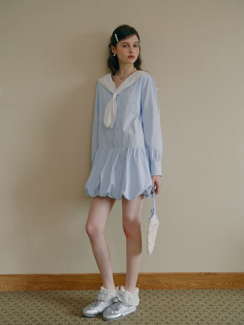 Soft Stripe Sailor Balloon Hem Dress